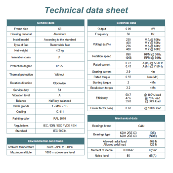 Silnik elektryczny 0,09kW 900 obr/min. 63 B3